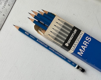 Staedtler mars lumograph 3h 100 caixa vintage de 12 lápis de desenho não utilizado ponto de alta resistência duro grafite esboço linha trabalho