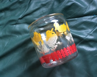Anchor hocking bunny jar printed tulip duck Easter apothecary candy cookie  jar tri colour yellow white red cute has lid