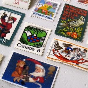 Sellos navideños 40 sellos postales usados con temas navideños de todo el mundo, utilizados para hacer manualidades, decoraciones y adornos con los niños.