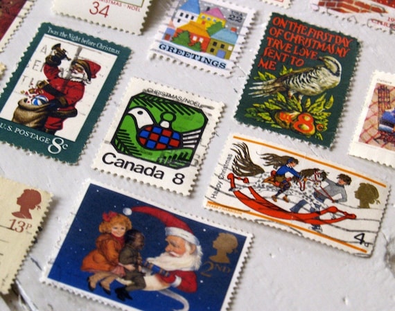 Christmas stamps 40 holiday themed used postage stamps from around the world, use for making crafts, decorations and ornaments with the kids