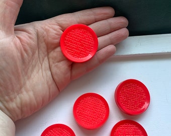 Big red replacement coat buttons set 6 large textured glossy matching vintage plastic knitting sewing sweater purse craft 1960s nos