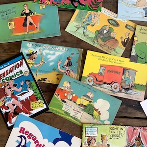 Cartoon joke postcards lot 8 for postcrossing unused mixed cards empty unwritten for letter writing or collecting illustration