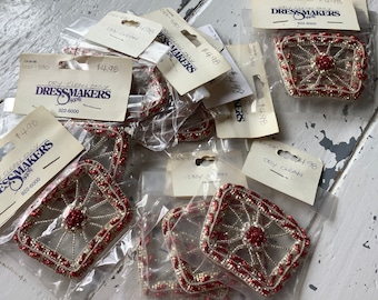 Red and silver bullion and beaded epaulette shoulder patch jewellery style appliqués for wool coat, Jean jacket, new old stock