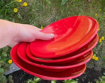 Tigela de melamina vermelha conjunto de 4 tigelas de sopa de aveia Ramen acampamento viagem durável plástico vintage suculento caminhão de bombeiros cereja vermelho pho Ramen mingau