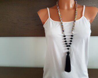 Multicolored Long Beaded Necklace, Mothers day gift idea