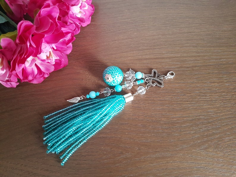 black yellow blue red Beaded tassel keychain or charms for bag with Angel green
