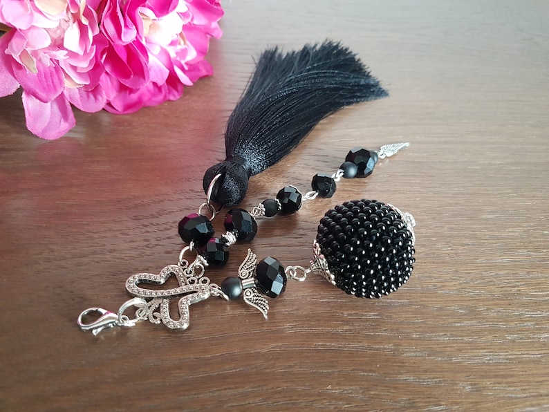 black yellow blue red Beaded tassel keychain or charms for bag with Angel green