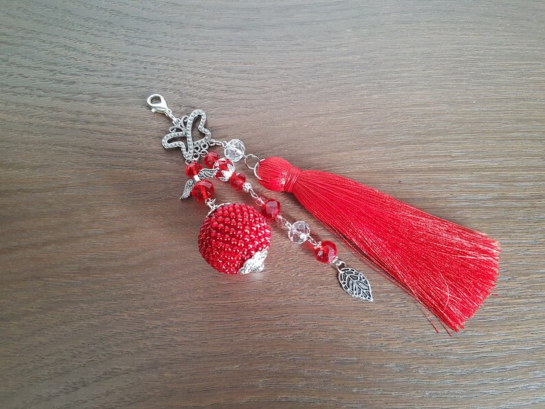 black yellow blue red Beaded tassel keychain or charms for bag with Angel green