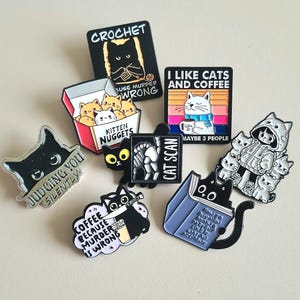 Emaille pin badge grappige kat, humorcadeau, sarcastisch citaat emaille pin, kattenspelden set