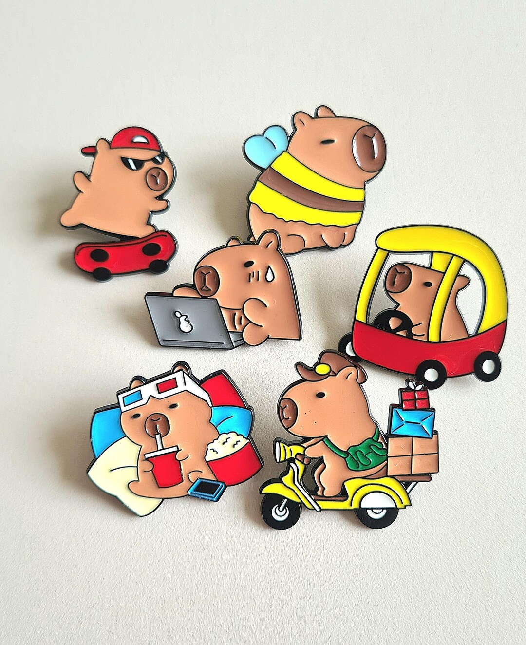 Capybara Enamel Pins Set, Cute Capy Meme Brooch Collection, Funny Food ...