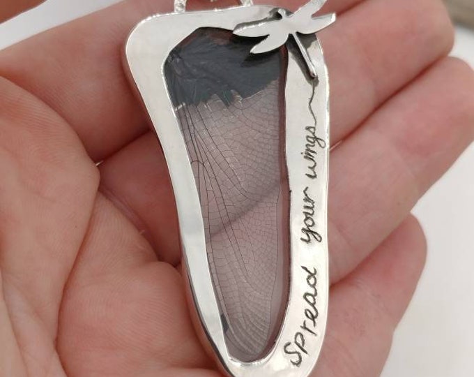 Real Dragonfly Wing and Sterling Silver Pendant