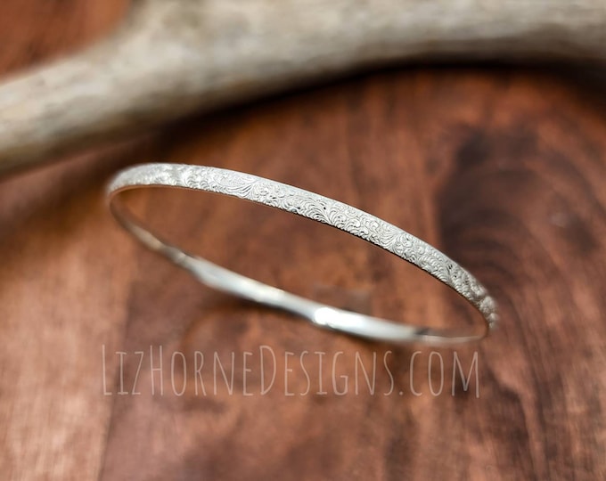 Sterling Silver Floral Pattern Bangle Bracelet