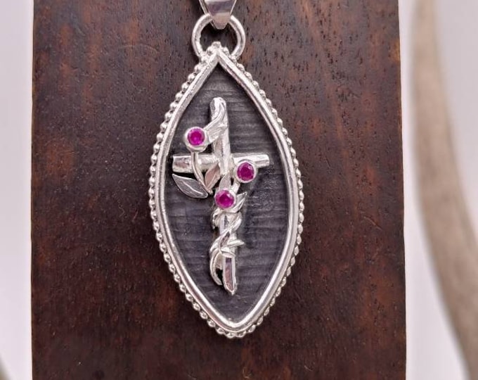Sterling Silver and Lab Ruby Cross