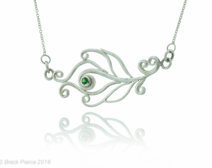 Peacock Feather Necklace with Tsavorite Garnet