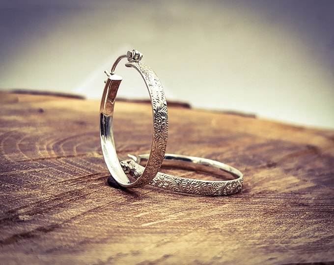 Sterling Silver Floral Pattern Hoops