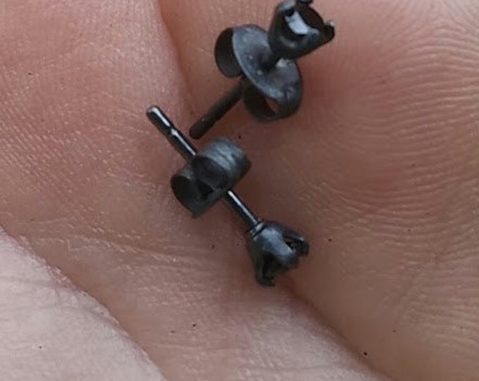 Tiny Black Silver Studs