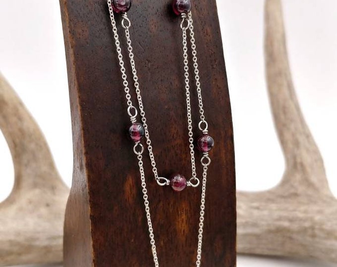 Dainty Sterling Silver And Garnet Necklace