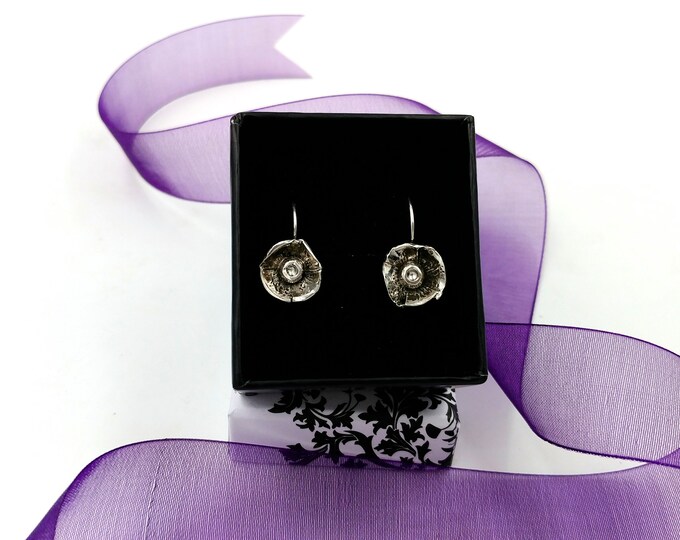 Dangling Sterling Silver Poppy Flower Earrings