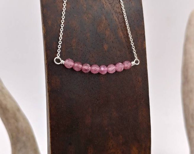 Dainty Sterling Silver And AAA Faceted Pink Tourmaline Neclace