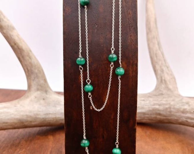 Dainty Sterling Silver And Malachite Chain Necklace