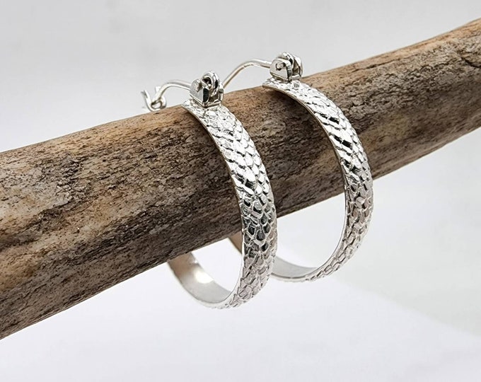 Sterling Silver Reptile Pattern Hoop Earrings