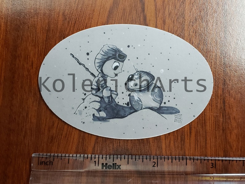 2 x 3 Oval Rey and BB-8 Inspired Vinyl Sticker