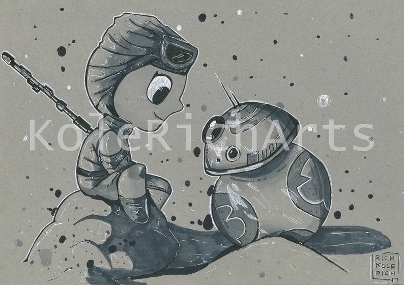 2 x 3 Oval Rey and BB-8 Inspired Vinyl Sticker