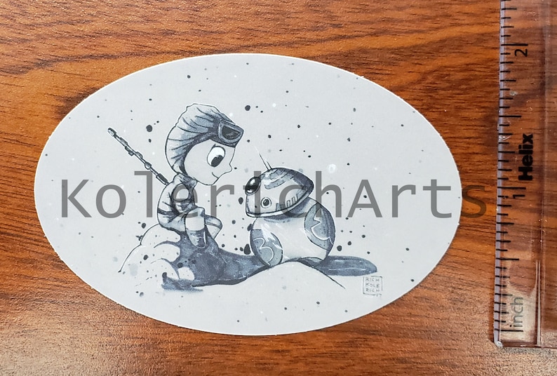 2 x 3 Oval Rey and BB-8 Inspired Vinyl Sticker