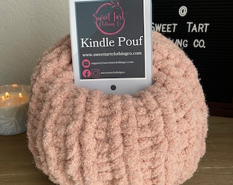 Kindle Pouf- Light Pink Sparkles- Extra Large- Fluffy- Book Pillow- Hand Knitted- Squishy- Bookish- Gift- Character Pouf- Chunky Knit