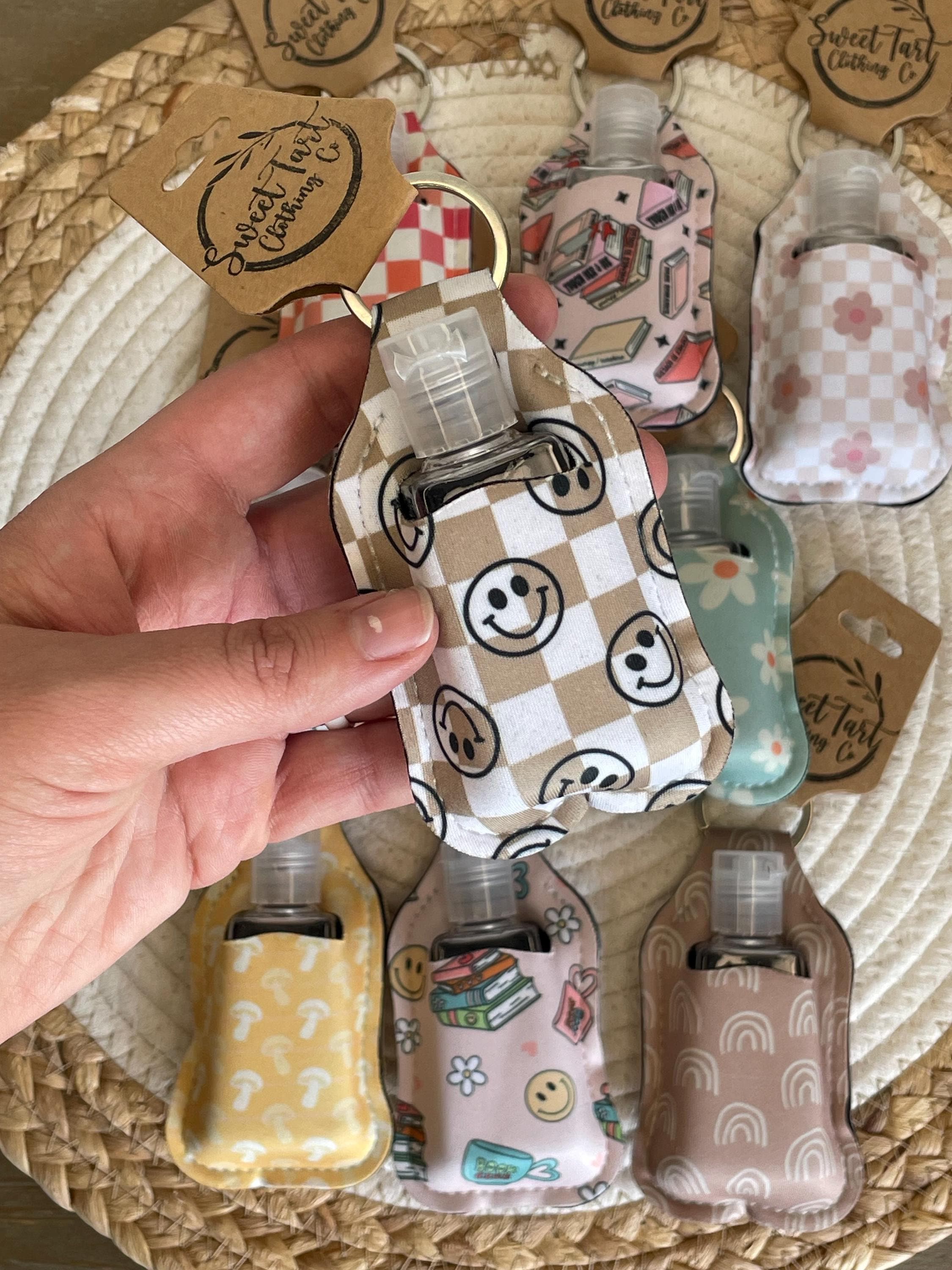 Hand Sanitizer Holder Keychain-Boho Keychain-Retro Keychain-Backpack Keychain-Hand Sanitizer Holder for Bag-Smiley Floral Keychain-School