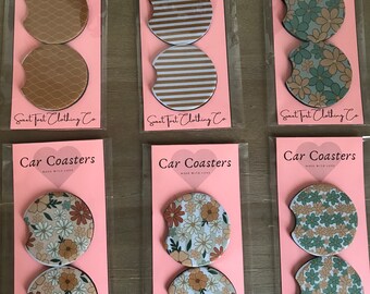 Retro Floral Car Coasters-Car Decor-Set Of Two-Spring-Summer-Gift Idea-Organization