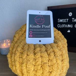 Kindle Pouf- Mustard Yellow- Extra Large- Fluffy- Book Pillow- Hand Knitted- Squishy- Bookish- Gift- Character Pouf- Chunky Knit