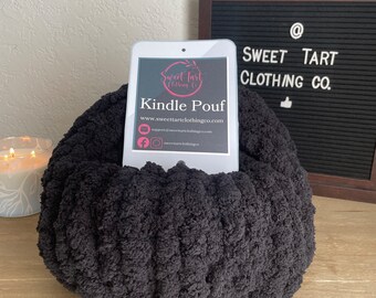 Kindle Pouf- Black- Extra Large- Fluffy- Book Pillow- Hand Knitted- Squishy- Bookish- Gift- Character Pouf- Chunky Knit