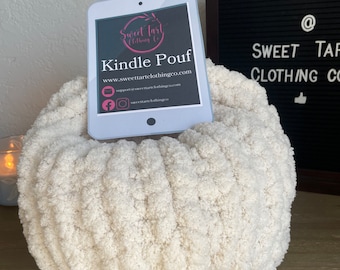 Kindle Pouf- Ivory- Extra Large- Fluffy- Book Pillow- Hand Knitted- Squishy- Bookish- Gift- Character Pouf- Chunky Knit