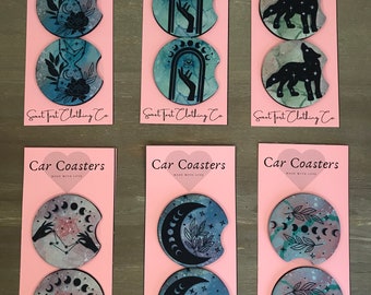 Celestial Car Coasters-Car Decor-Set Of Two-Spring-Summer-Gift Idea-Moon and Stars