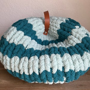 Book Pouf- Bible Pouf- OVERSIZED-Light Blue/ Teal- Fluffy- Book Pillow- Hand Knitted- Squishy- Bookish- Gift- Character Pouf- Chunky Knit