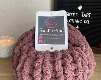 Kindle Pouf- Burgundy - Extra Large- Fluffy- Book Pillow- Hand Knitted- Squishy- Bookish- Gift- Character Pouf- Chunky Knit