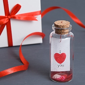 I love you message in a bottle gift for Her or Him, Personalized thoughtful Valentines day gift, Long distance relationship gift / L