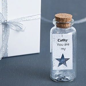 You are my star Kleine boodschap in een fles, cadeau zilveren ster, gepersonaliseerd cadeau voor haar of hem, cadeau vriendin, verjaardagskaart / L