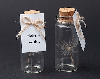 Make a wish, Dandelion Wish in a bottle, Botanical Flower Floral Lucky Terrarium Wish Jar, Personalized wishing gift for her or him / L