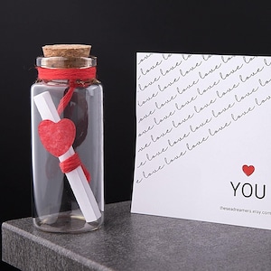 I love you message in a bottle gift for Her or Him, Personalized thoughtful congratulations card, Long distance relationship gift / L