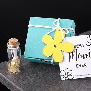 Mini mensaje en una botella: el mejor regalo para mamá. Caja de regalo para el Día de la Madre. Un bonito regalo para mamá de parte de su hija o hijo. Botella de recuerdo con nota.
