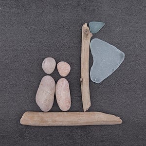 Sailing Together DIY kit for picture or card making. Handmade Nautical art projects. Pebble Art Gift for beach crafting