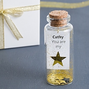 Jij bent mijn ster, Gouden stercadeau, Klein bericht in een fles, Gepersonaliseerd cadeau voor haar of hem, Cadeau vriendin, Verjaardagskaart / L