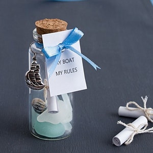 La mia barca, le mie regole Messaggio in una bottiglia tappata. Regalo personalizzato e premuroso. Bomboniere per feste di compleanno. Arredamento per la casa / L