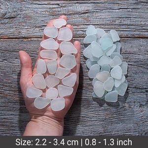 White and Blue pieces of sea glass 50pcs, Medium Frosted Ocean Glass, Tumbled Real sea glass for craft, jewelry
