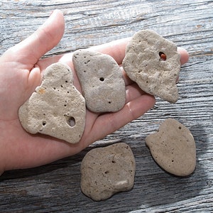 Good luck beach stones 5pcs. Hag Holey rocks for Talisman paperweight, Table decor, Home office decor.