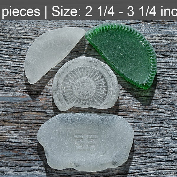 Huge bottle bottom fragments 4pcs, Table number sea glass. Place card. Name card. Wedding seating card. Table card. Save the date cards