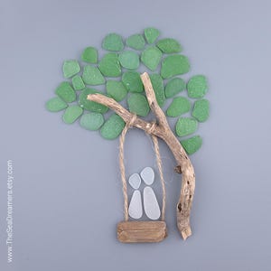 Sea Glass DIY kit – Couple on Swing Under Tree – Handmade Pebble Art Wall Decor, Coastal Nature-Inspired Gift