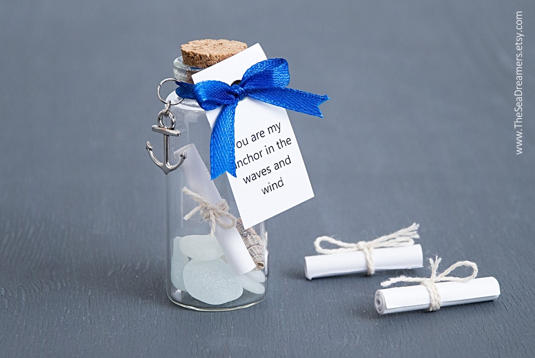 Personalized Message in a Bottle Gift, Anchor Charm & Sea Glass / L - Etsy